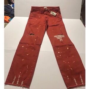 Easel Los Angeles Rust Red Distressed Paint Splatter Straight Leg Jeans Size M